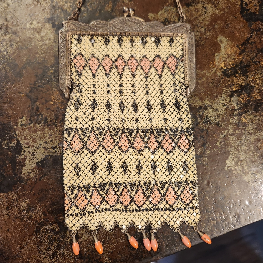 Art Deco Beaded Clutch in Cream and Black